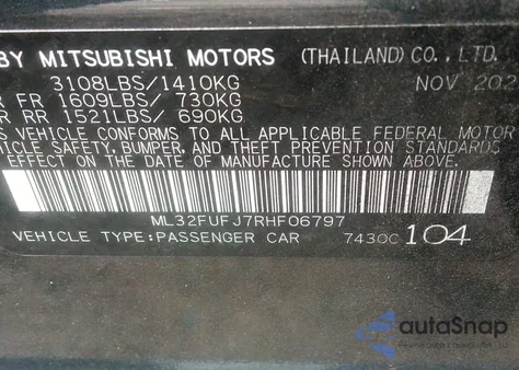 2024 Mitsubishi Mirage G4 Es z USA, uszkodzony, nr VIN ML32FUFJ7RHF06797